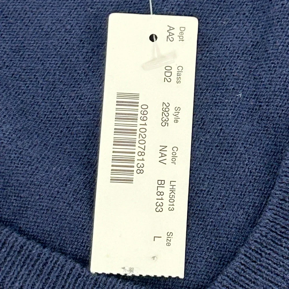 J. Crew Sweater Men's Large Navy Blue V-Neck Cotton Cashmere Blend NEW‎